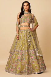 Mustard Net Embroidered and Sequin Beaded Lehenga